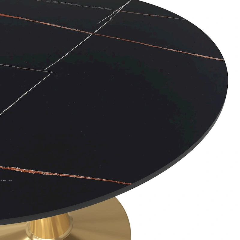 Round Dining Table 40 Sintered Stone Tabletop in Gold Steel