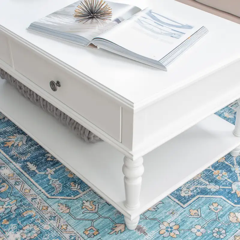 Jowin White Wood 2 Drawer Coffee Table