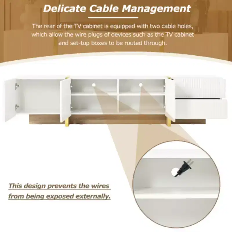 Stylish 80 Media Cabinet: Fluted, Drawers, Golden Legs
