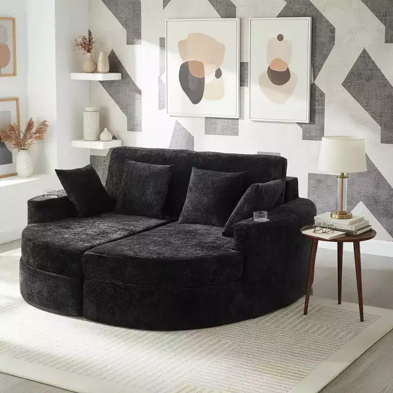 Polibi Oversized Chaise Lounge Sofa with Cup Holders and Pillows