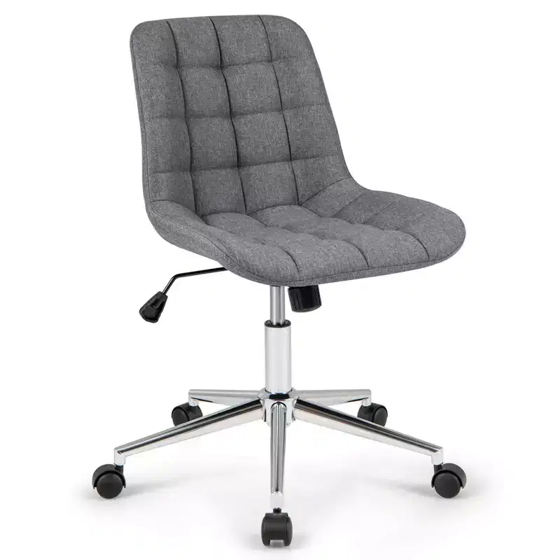 Armless Upholstered Office Chair with Adjustable Height & 360 Swivel Wheels, Gray/White