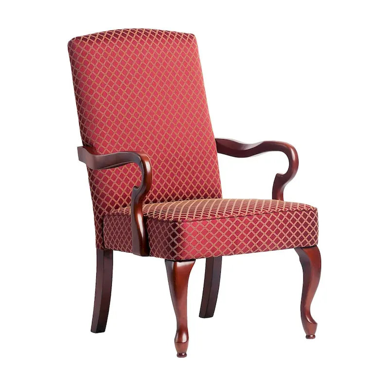 Traditional Gooseneck Curved Back Accent Chair | Cherry Finish | Plush Upholstery | 4 Colors