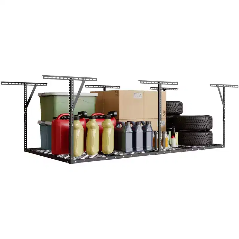 Heavy-Duty Overhead Garage Storage Rack  Ceiling Mounted Steel Shelving System (600LBS Capacity, Adjustable Height, 1-Pack)