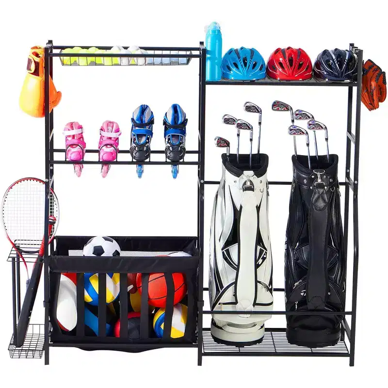 LUGO Garage Sports Equipment Organizer with Baskets & Hooks: Steel Storage Shelves, Open Shelves, Black, 5 Shelves