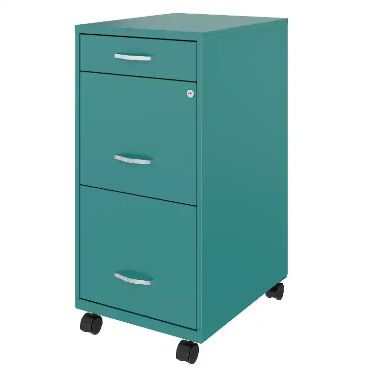 Space Solutions 18" Deep 3 Drawer Mobile Letter Width Vertical File Cabinet Teal