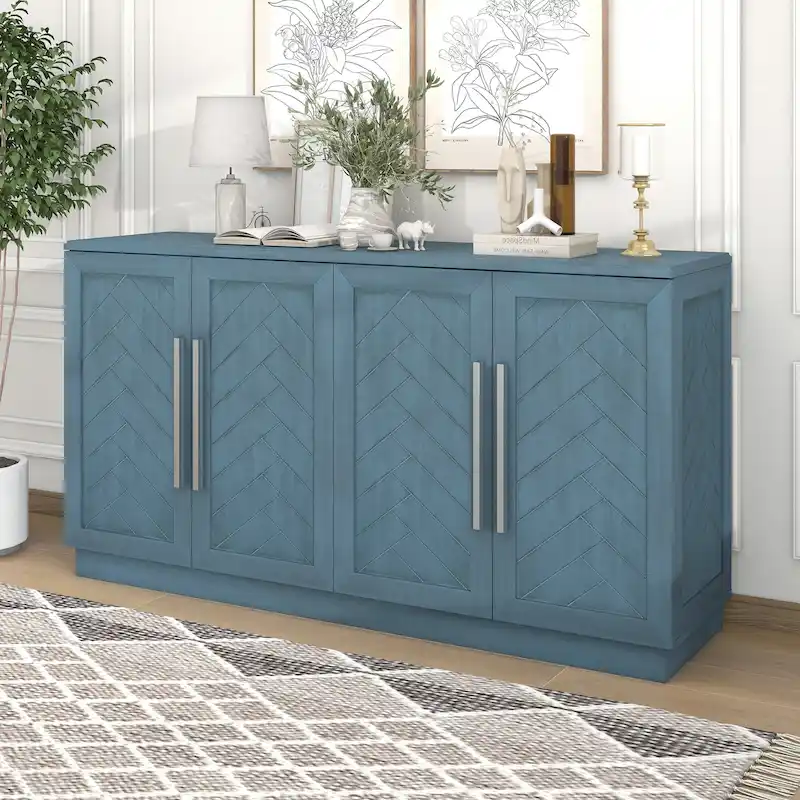 Sideboard Buffet Cabinet with Adjustable Shelves & Silver Handles