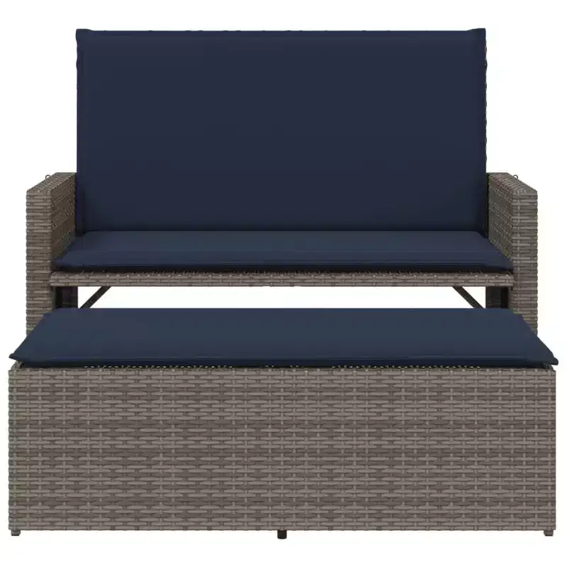 vidaXL Patio Bench with Cushions and Footstool Brown Poly Rattan