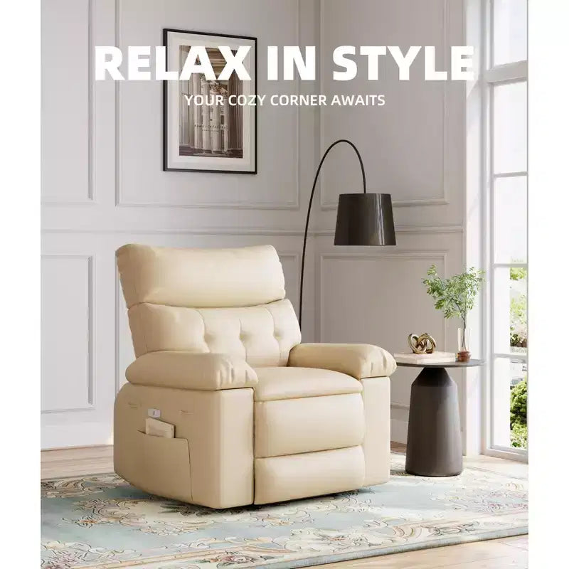 Extra-large massage and heated rocking chair, 360 rotating recliner, with remote control, cup holder and side pockets, ergonomically designed.