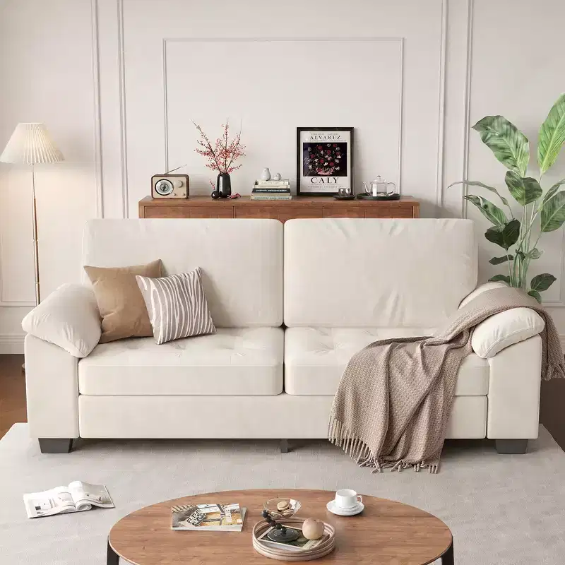 3-Seater Velvet Upholstered Sofa with Button Tufted Design