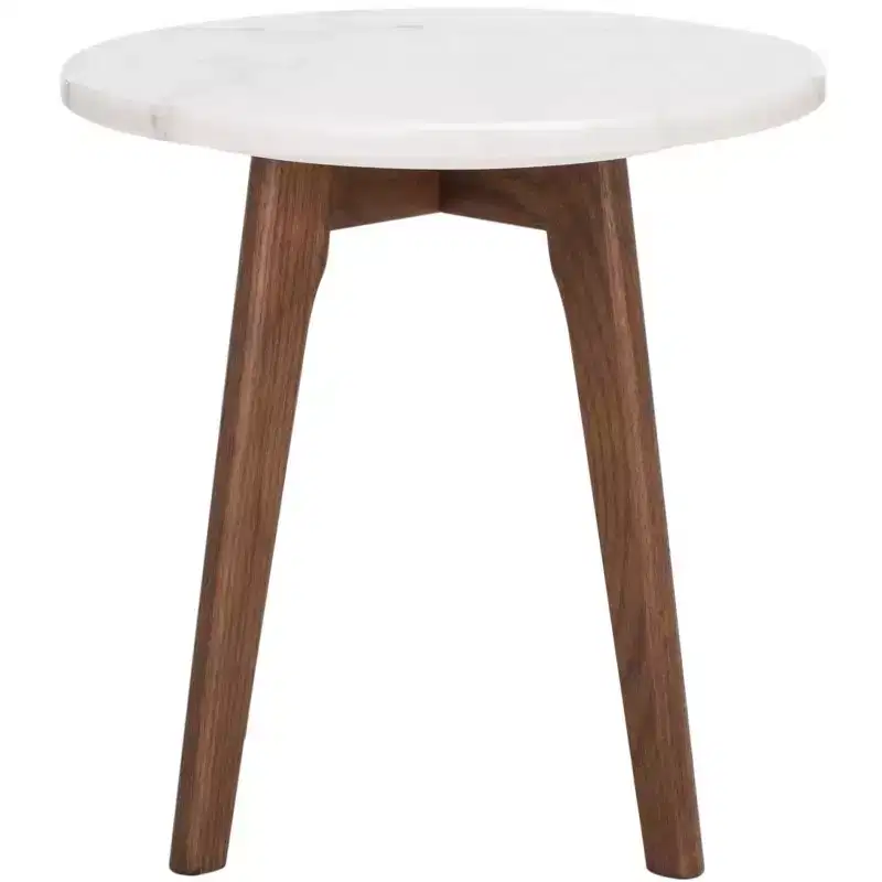 Round Marble End Table - Marble/Walnut