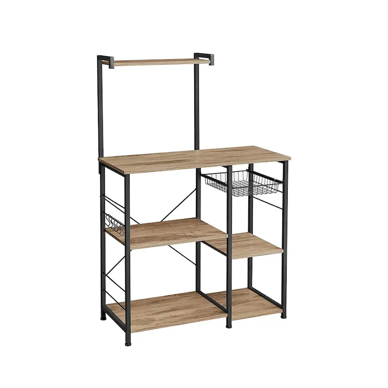 Kitchen Microwave Oven Stand  with Wire Basket and 6 S-Hooks