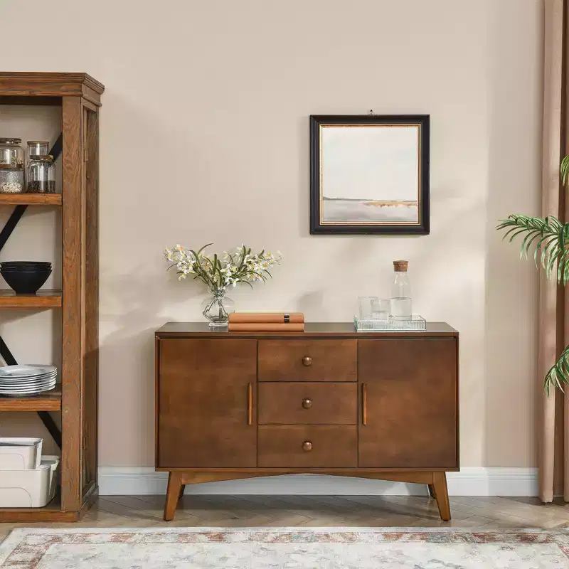 47in Sideboard Buffet with 2 Doors and 3 Drawers, Accent Console Table Cabinet, Storage Cabinet for Kitchen, Dining, Living Room, Walnut