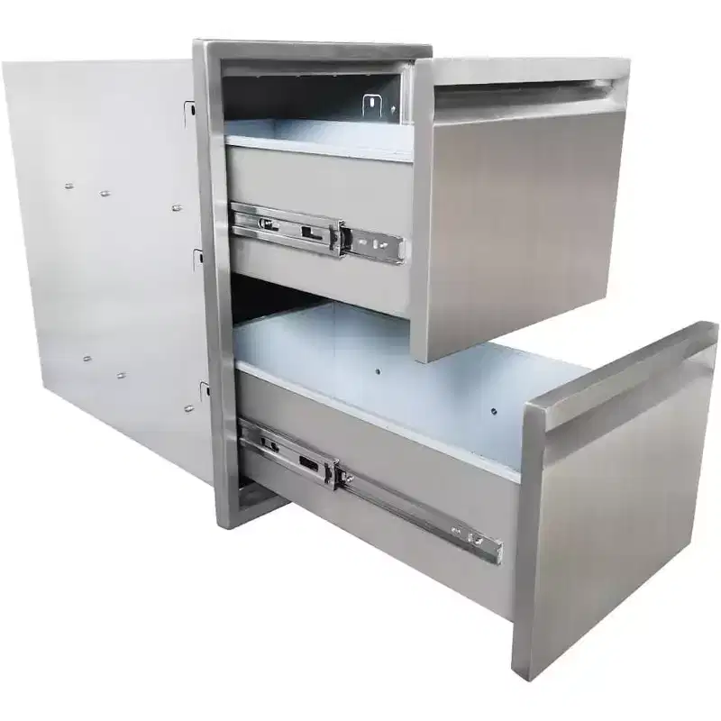 Outdoor Kitchen Drawer, 2-Layer Stainless Steel Flush Mount BBQ Drawer for Outdoor Kitchens & BBQ Islands