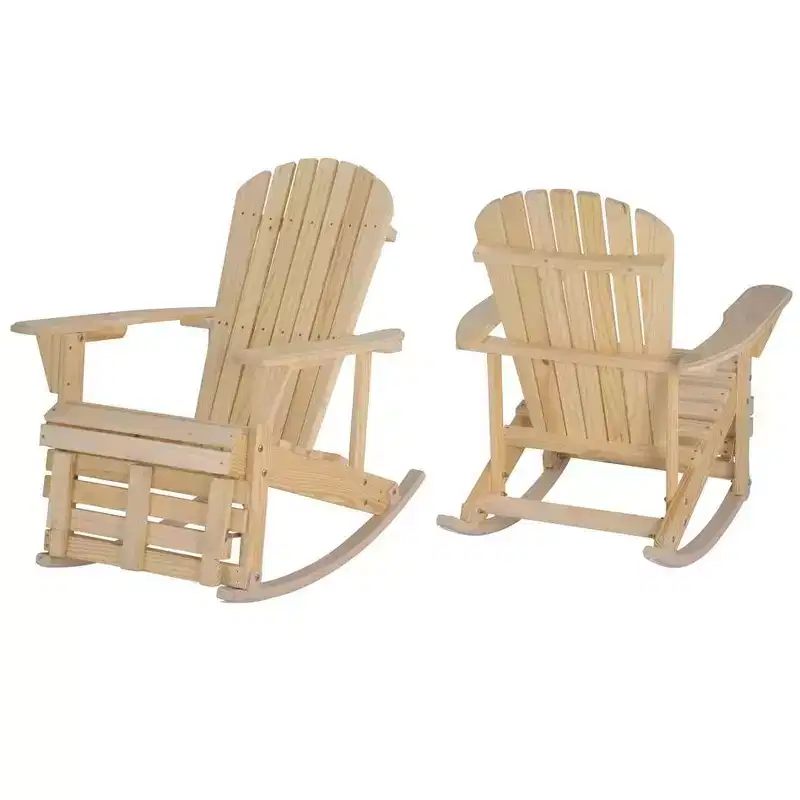 Jiallo Zero Gravity Collection Natural Adirondack Rocking Chair with Built-in Footrest - Set of 2 Rocking Chairs
