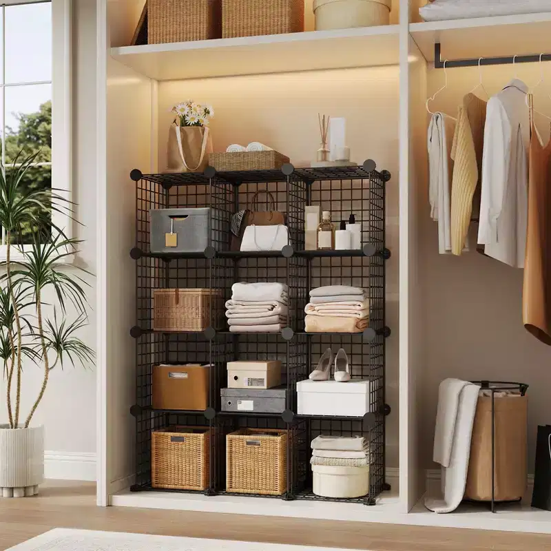 12-Cube Storage Organizer 37 x 13 x 38 Modular Wire Shelving Unit for Closet, Bedroom, Office (1-Pack)