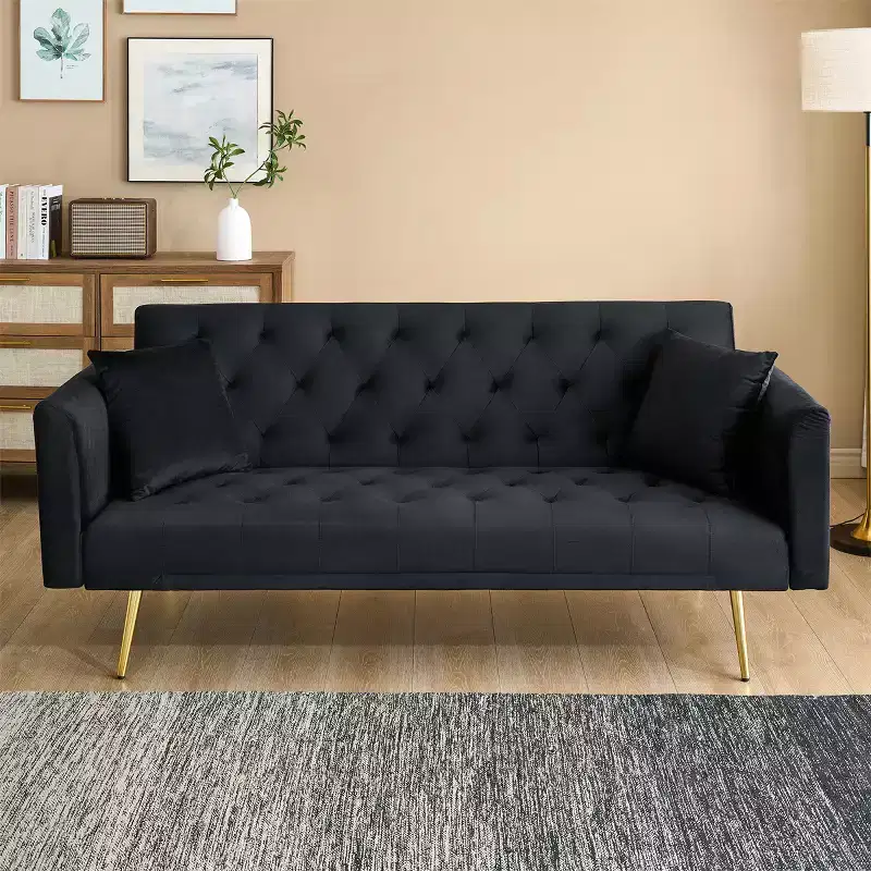 MAYEERTY Love Seat Vintahe Velvet Sofa Comfortable for Liviing Room Bedroom Black