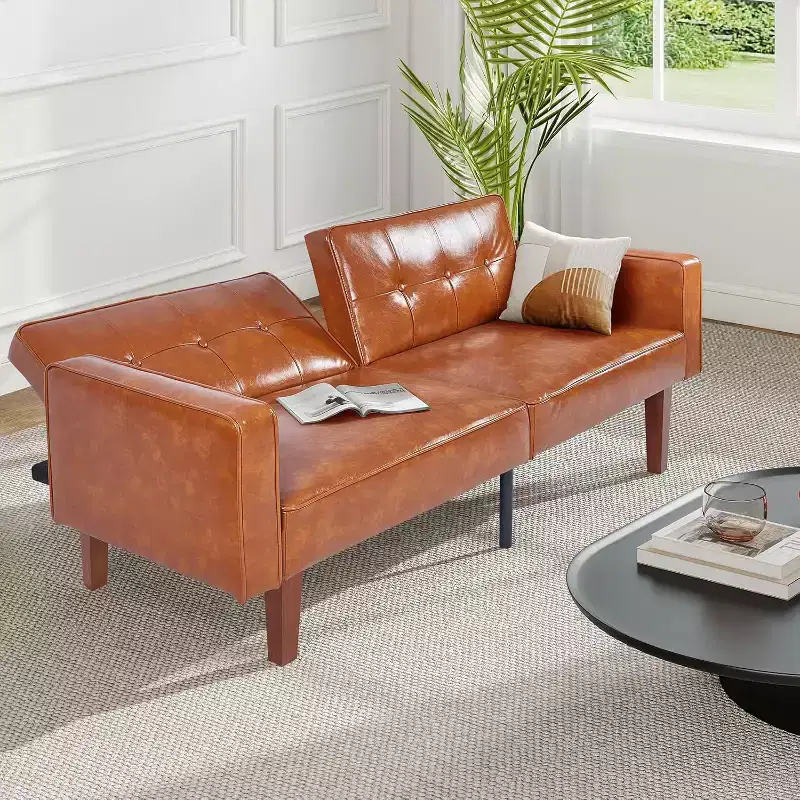 Zevemomo Convertible Sofa Bed With Adjustable Backrest,Functions As A Recliner And Loveseat,Foam And Spring Cushions,Brown