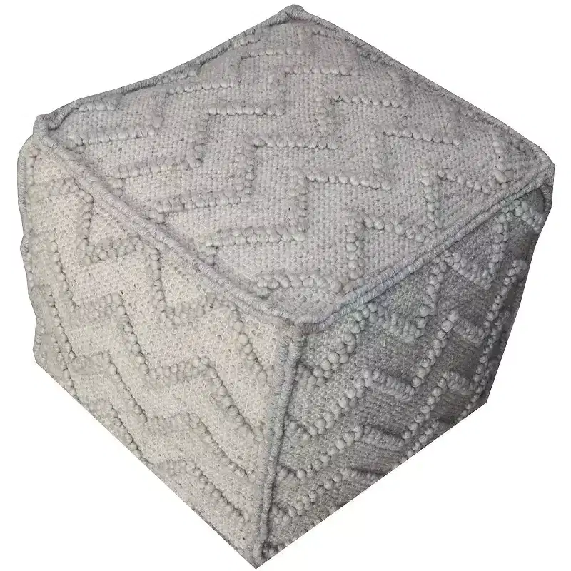 HomeRoots 18 Gray Wool Cotton Blend Cube Chevron Pouf Ottoman