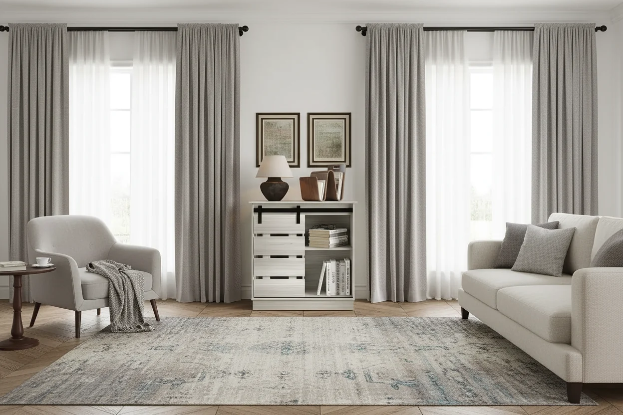 Farmhouse Sliding Barn Door Sideboard Cabinet with 4 Shelves