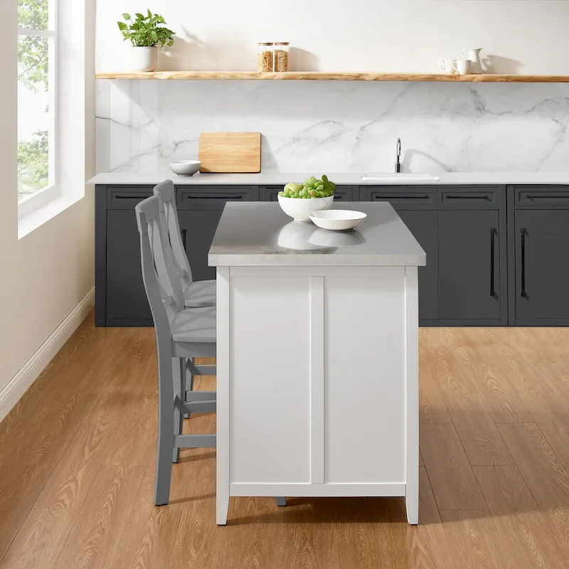 Crosley Silvia Stainless Steel Top Kitchen Island W/X-Back Stools - 57d x 46w x 41h