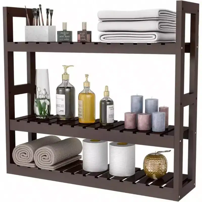 Bathroom Shelf 3 - Tier Wall Mount Storage Rack Multifunctional Adjustable Layer Standing Over Toilet Utility Shelves