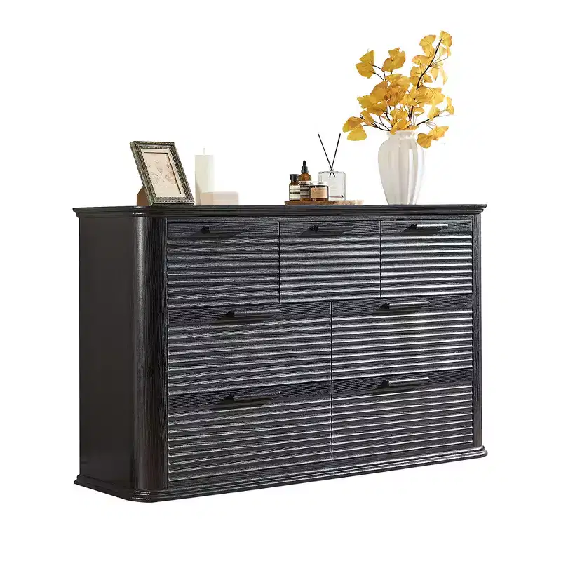 Zeus & Ruta Fluted 52 Modern Wood Dresser with 7 Drawers, Curved Design for Living Room & Hallway Storage