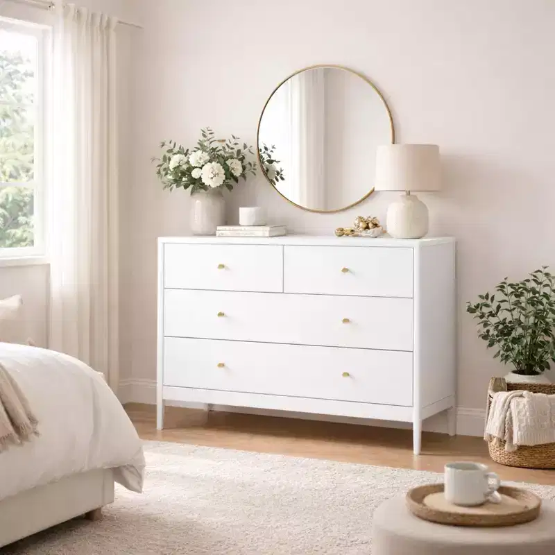 Kids 4-Drawer Dresser, Wooden Storage Cabinet for Nursery or Bedroom, 35.4 Wide, White