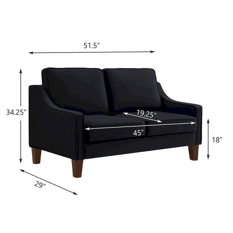 Velvet Loveseat Sofa with Square Arms, 51.5