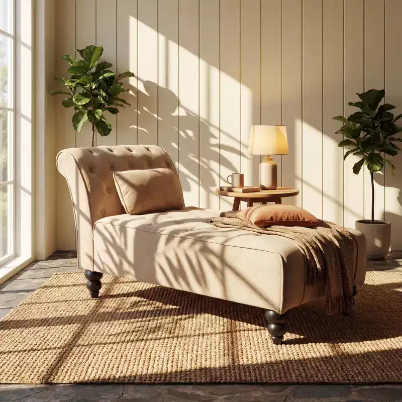 Modern Glam Upholstered Chaise Lounge with Button-Tufted Diamond Stitch