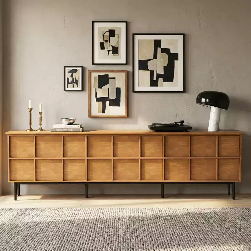 86.61 Mid Century Modern Grid Front TV Stand for TVs up to 90 - Walnut Gaoyangjiaju