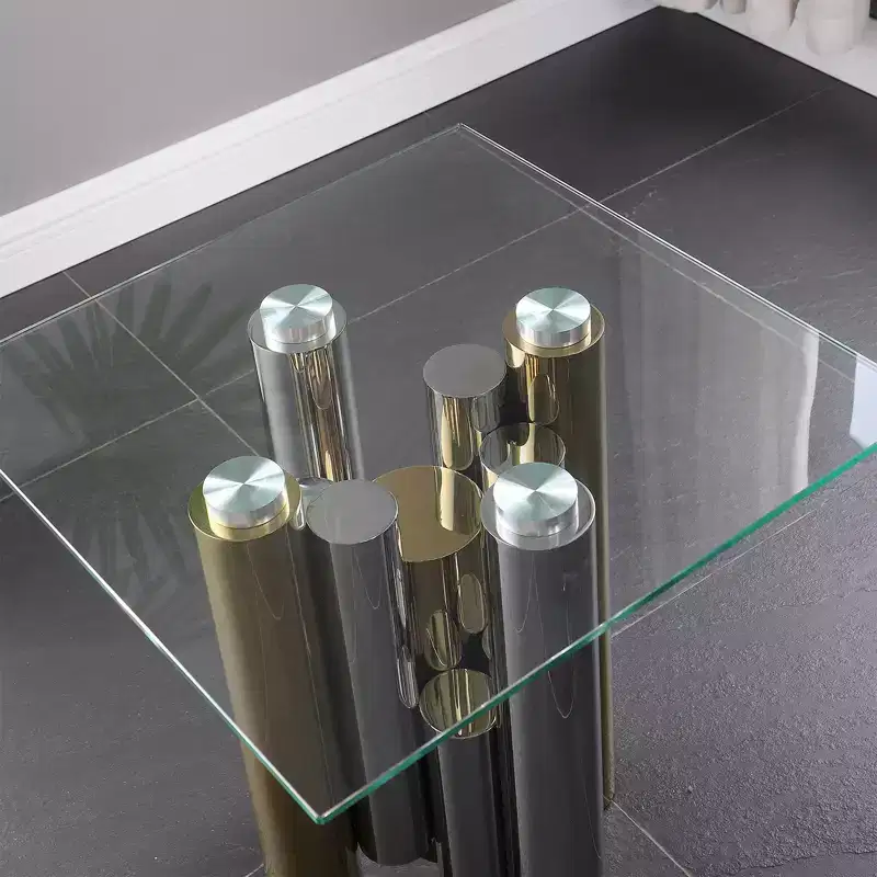 Rectangular Coffee Table with Clear Tempered Glass Top, Stainless Steel Frame Modern Sleek Center Table, Mid Century Center Table