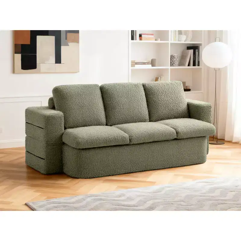 3 Seater Folding Sofa Bed, Memory Foam Sofa Couch With Pillows, High Density Foam Mattress for Living Room, Mint Green