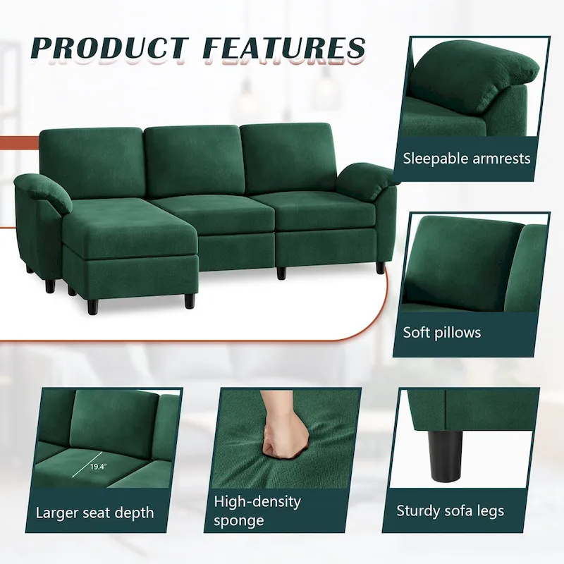 Futzca 79 Convertible Sectional Sofa Couch, 3 Seat L Shaped
