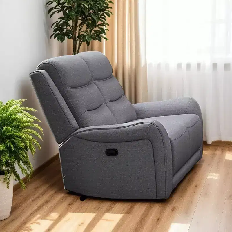 Royal Hampton Manual Recliner Loveseat, Scrolled Arms, 40 Inch, Solid Wood, Gray