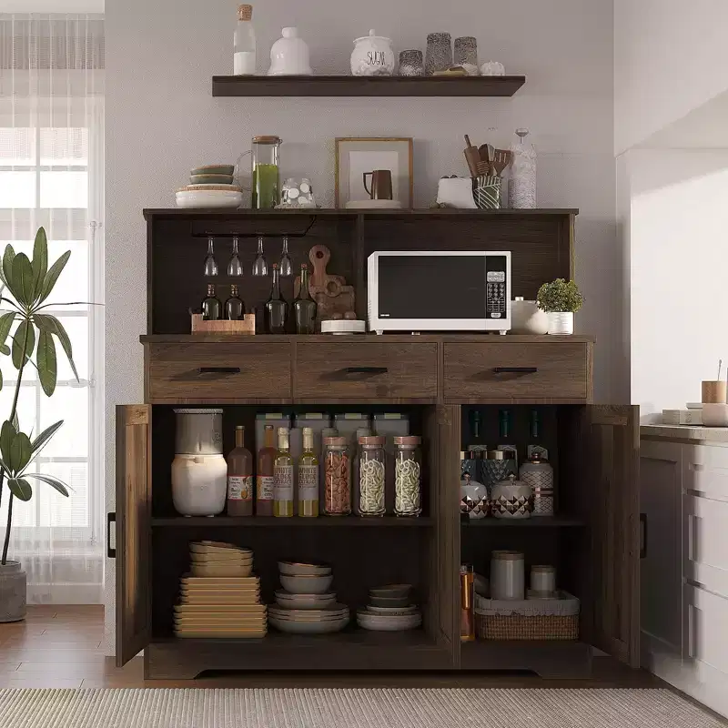 Farmhouse Microwave Oven Buffet Cabinet, Wood Coffee Bar Cabinet for Kitchen, Versatile Storage Unit, Easy Assembly