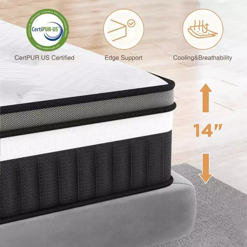 Queen Mattress, Medium Firm 14 Gel Memory Foam Mattress, CertiPUR-US Certified