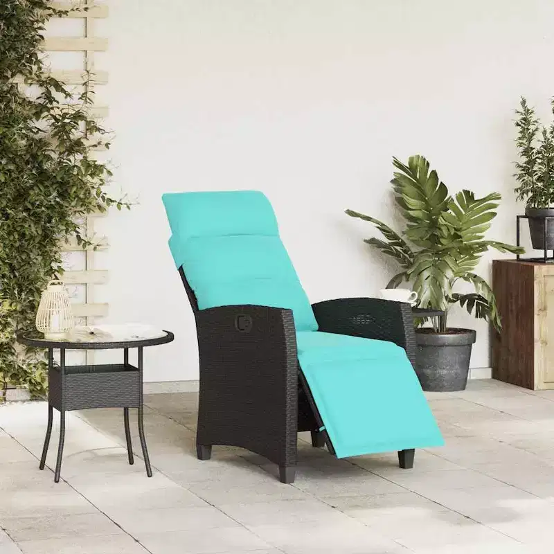 vidaXL Reclining Garden Chair in Poly Rattan with Side Table