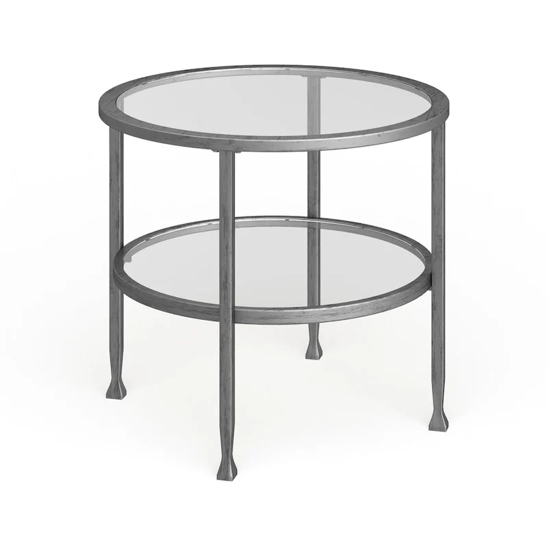 Glenn Silver Metal Round Side Table with Shelf