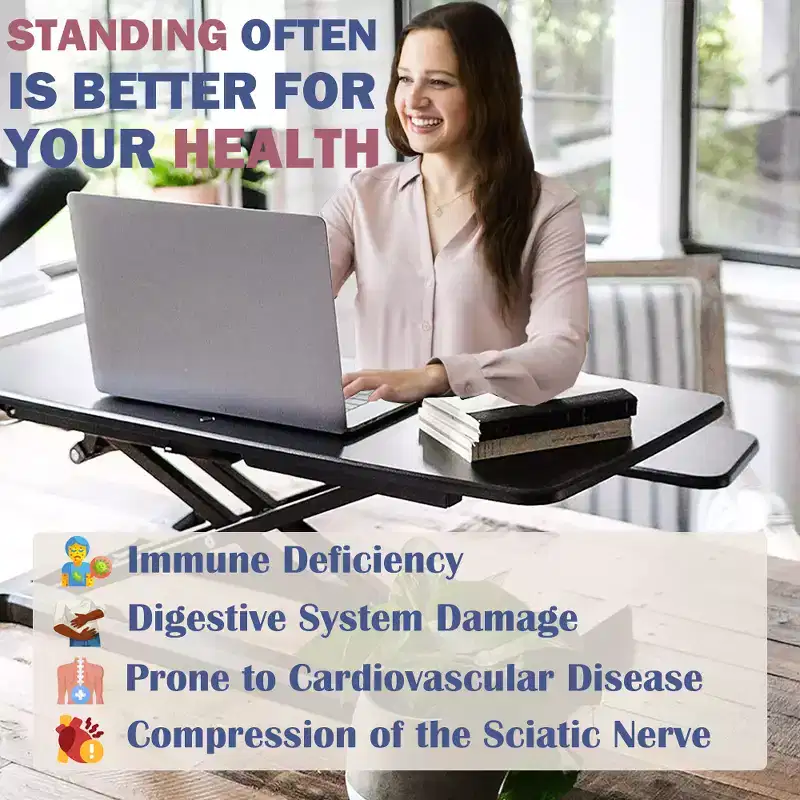 32-inch Desk Converter Adjustable Height Sit-Stand Desk, Dual Monitor Computer Workstation, Standing Desk with Wide Keyboard Tray