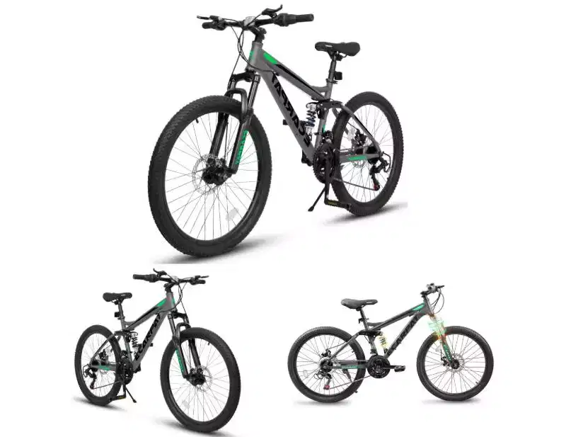 24 Mountain Bike, 21-Speed Full Suspension Bicycle with Front Fork & Shock Absorber, Steel Frame Ergonomic City Bike for Men & Women