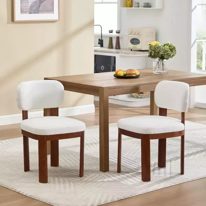 Modern Rubberwood and Fabric Upholstered Dining Chairs, Set of 2