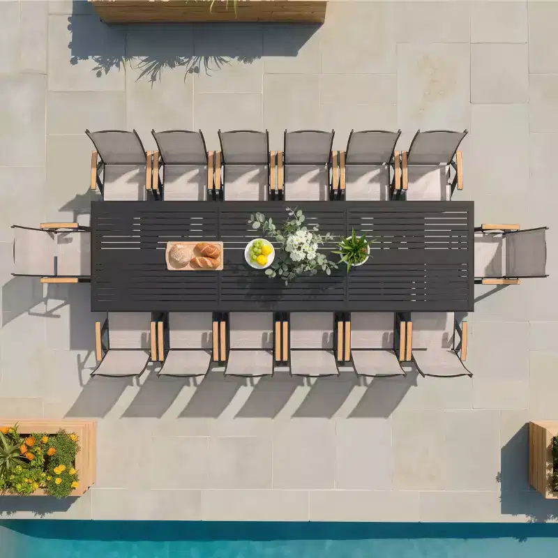 Crestlive Products 13PCS Patio Dining Set Aluminum X-Base Table and Reclining Chairs Designed for Gatherings