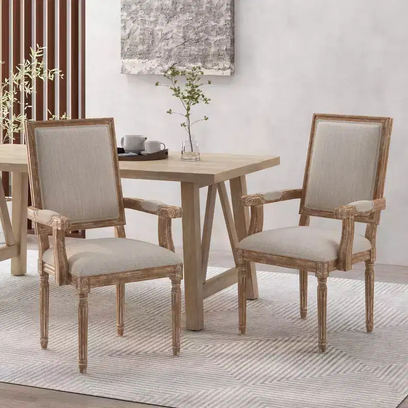 GDFStudio Ashlyn French Country Fabric Upholstered Wood Dining Chairs (Set of 2)