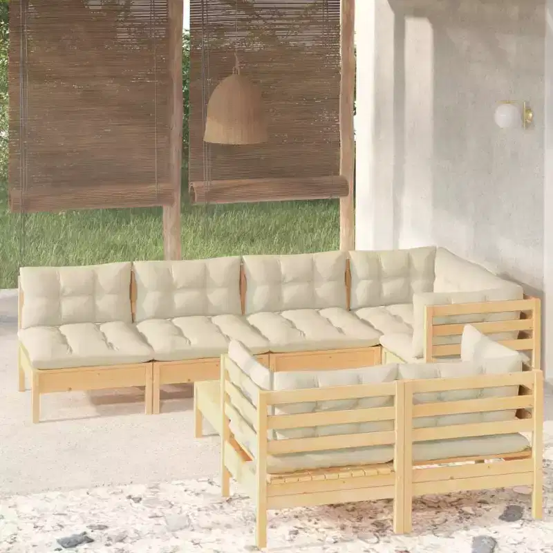 vidaXL 8-Piece Patio Lounge Set - Solid Pinewood Construction with Cream Cushions - Perfect for Garden, Patio, and Outdoor Spaces