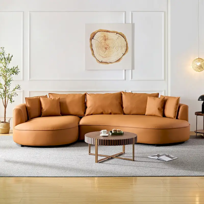 Orange/Grey L-Shaped Sectional Sofa, 5-Seat, Left/Right Facing