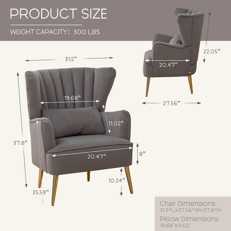 HOMYKA Modern Wingback Arm Chair Upholstered Accent Chair Set of 2