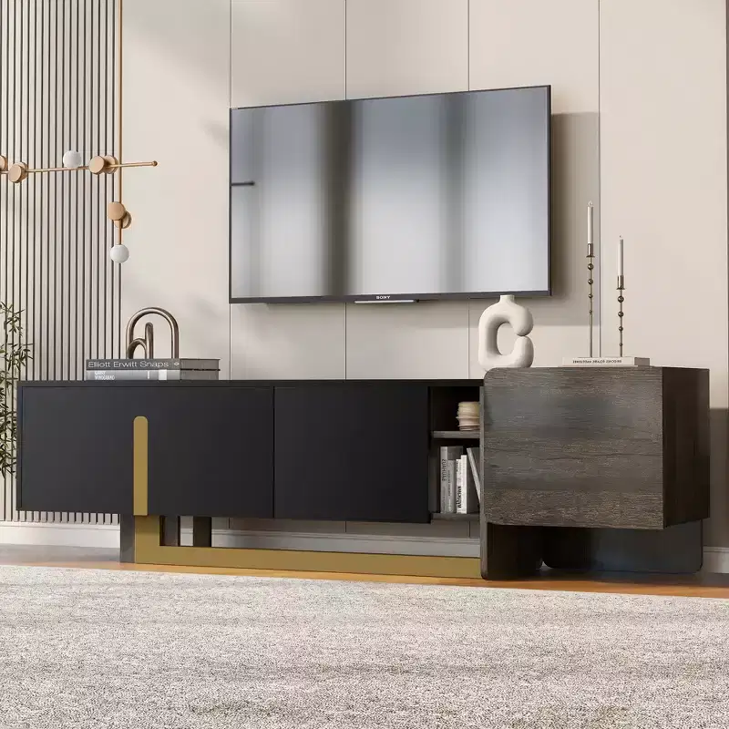 JVNOXK 66.7-inch Modern TV Stand with 1 Drawer and 2 Cabinets, Adjustable Shelves, Suitable for TVs 70 inches and under for Living Rooms, Black