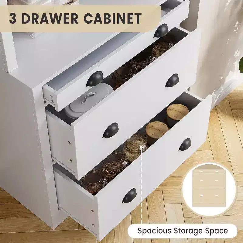 Acekool Modern Bookshelf with 3 Drawers and 3 Shelves, White Storage Cabinet, Wide Base, Anti-Tip Safety, for Living Room Bedroom Office