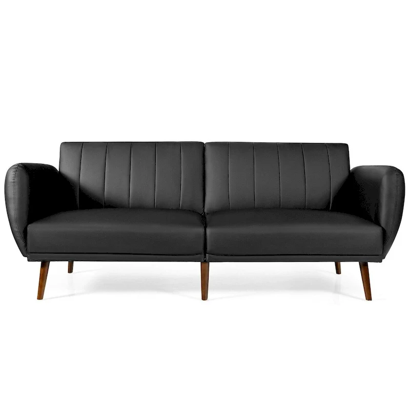 Convertible Sofa Bed with Adjustable Backrest and Faux Leather Upholstery
