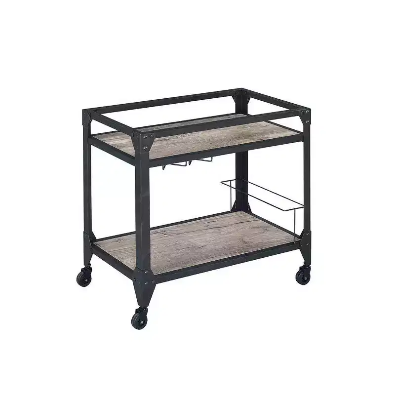 Jorgensen Bar Serving Cart Rustic Oak/Charcoal Finish